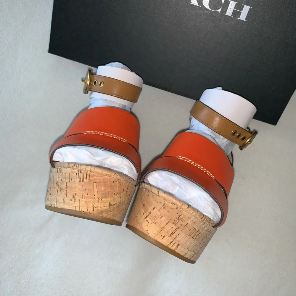 NEW! COACH Isla Colorblock Wedges, Leather & Cork, size 8.5, Brand New in Box! - Picture 7 of 16